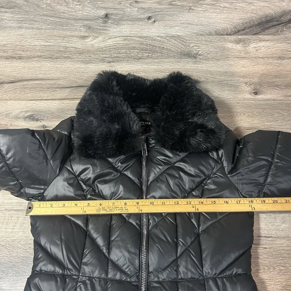 Kenneth Cole Women Silvery Mauve Black Puffer Jacket Hood Quilted Small Overcoat
